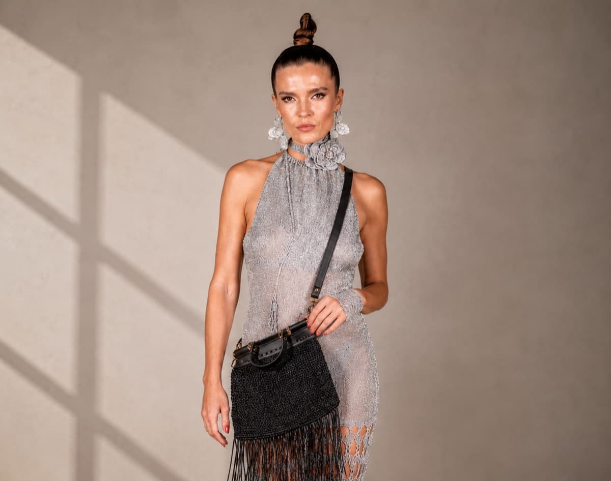 Handmade black fringe bag